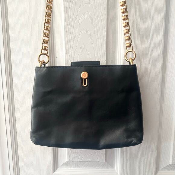 Tory Burch Lily Black Leather Slim Multi Pocket Gold Chainlink Crossbody Handbag - Picture 2 of 11